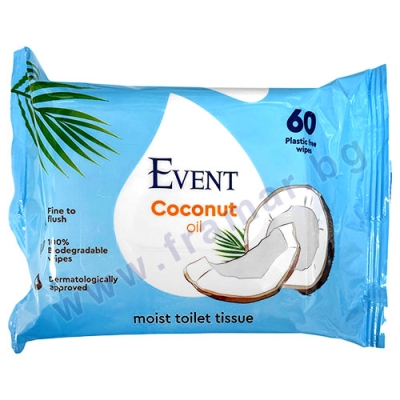 ВЛАЖНА ТОАЛЕТНА ХАРТИЯ ЕВЕНТ С МАСЛО ОТ КОКОС * 60