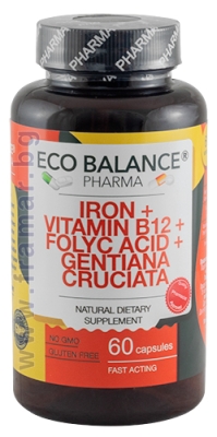 ЕКО БАЛАНС ЖЕЛЯЗО + ФОЛИЕВА КИСЕЛИНА + ВИТАМИН B12 + СИНЯ ТИНТЯВА капсули * 60