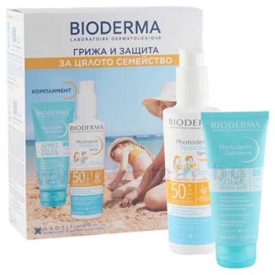 БИОДЕРМА КОМПЛЕКТ ФОТОДЕРМ ПЕДИАТРИКС СЛЪНЦЕЗАЩИТЕН СПРЕЙ SPF50+ 200 мл + ГЕЛ-КРЕМ ЗА СЛЕД СЛЪНЦЕ 100 мл