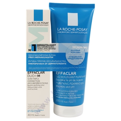 ЛА РОШ ЕФАКЛАР КОМПЛЕКТ ДУО+М ГЕЛ-КРЕМ ПРИ НЕСЪВЪРШЕНСТВА И ЧЕРНИ ТОЧКИ 40 мл + ИЗМИВАЩ ГЕЛ ЗА МАЗНА И ЧУВСТВИТЕЛНА КОЖА 200 мл