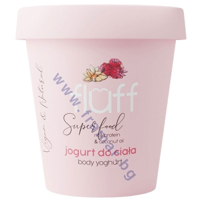 ДЪЛБОКО ПОДХРАНВАЩ ЙОГУРТ ЗА ТЯЛО С ОРИЗОВ ПРОТЕИН – МАЛИНА И БАДЕМ 180 мл FLUFF