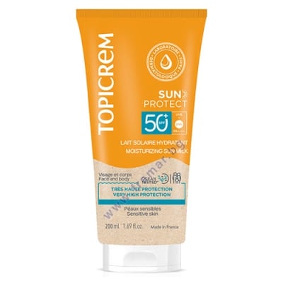 ТОПИКРЕМ SUN PROTECT ФОТОЗАЩИТНО МЛЯКО ЗА ЛИЦЕ И ТЯЛО SPF50+ 200 мл