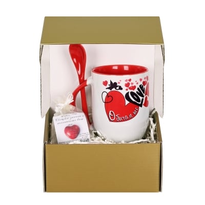 Подаръчен комплект &quot;Обичам те&quot; с чаша, лъжичка и чаена свещ с изображение