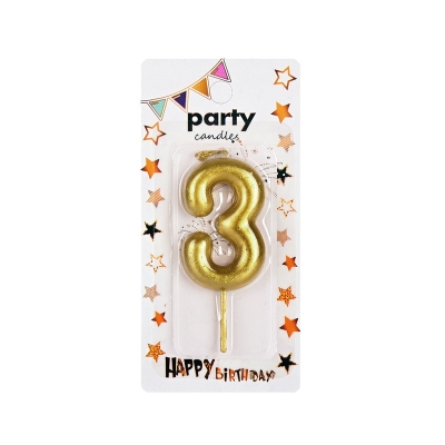 Свещичка цифра злато "3" /12 броя в кутия/