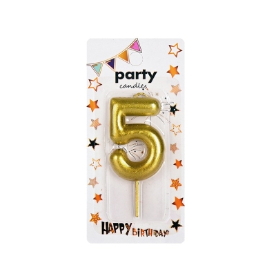 Свещичка цифра злато "5" /12 броя в кутия/