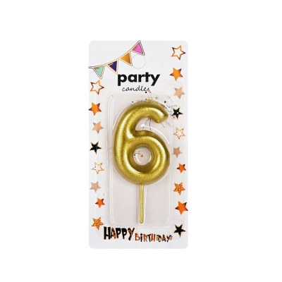 Свещичка цифра злато "6" /12 броя в кутия/