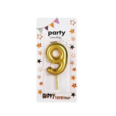 Свещичка цифра злато "9" /12 броя в кутия/