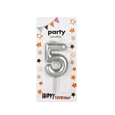 Свещичка цифра сребро "5" /12 броя в кутия/