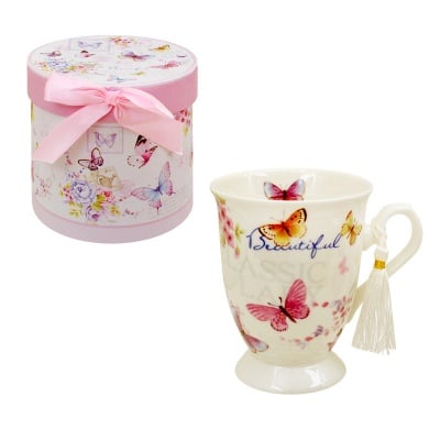 Луксозна чаша за чай в кутия &quot;Пеперуди&quot; /керамика/