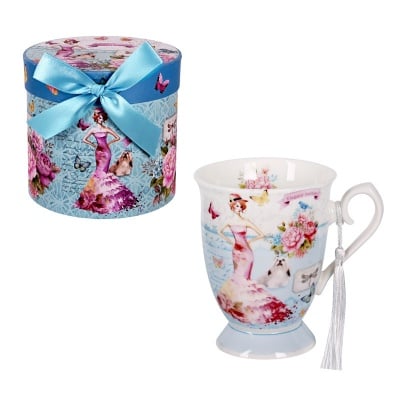 Луксозна чаша за чай в кутия &quot;Цветя&quot; /керамика/