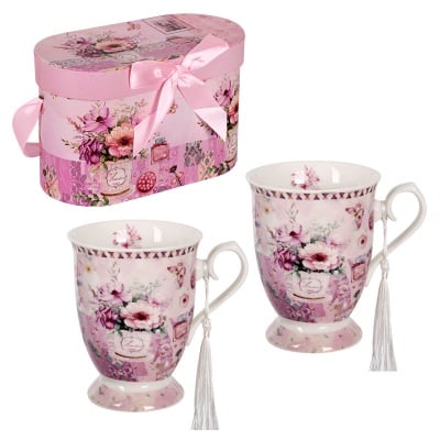 Луксозен комплект чаши за чай в кутия &quot;Цветя&quot; /керамика/