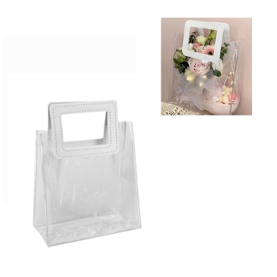 Прозрачна ПВЦ чанта с кожена дръжка