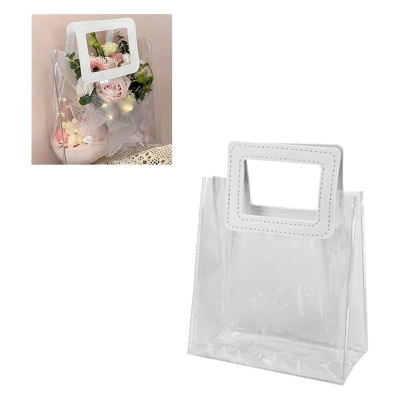 Прозрачна ПВЦ чанта с кожена дръжка