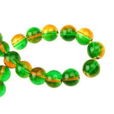 Наниз мъниста стъкло топче 8 мм прозрачно зелено / оранжево ~80 см ~104 броя