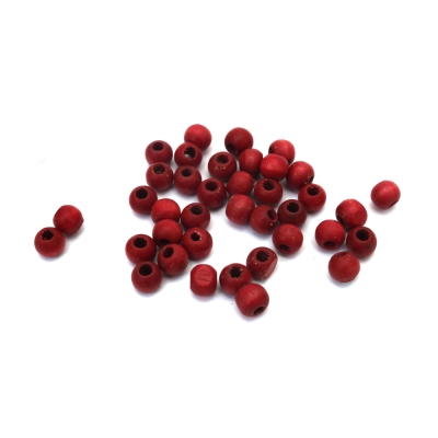 Мънисто дърво топче 9x8 мм дупка 4 мм тъмно червено -50 грама ~250 броя