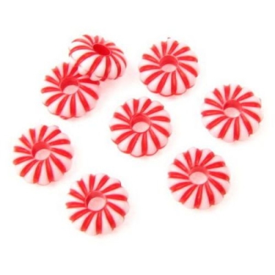 Мънисто прано шайба 8.5x3 мм бяло и червено -50 грама ~330 броя