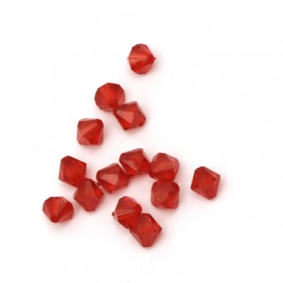 Мънисто кристал 6x6 мм дупка 1 мм червено -50 грама ~ 650 броя