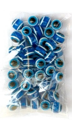 Мънисто резин топче 8 мм дупка 1.5 мм синьо око -50 броя