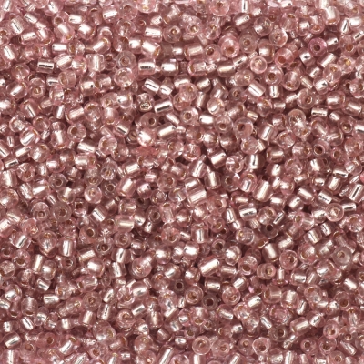 Мъниста стъклена 4 мм сребърна нишка розова бледа -50 грама