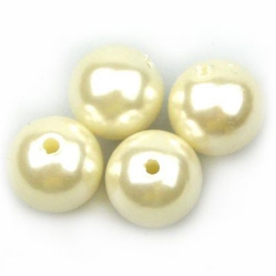 Мънисто перла топче 12 мм дупка 2.5 мм цвят крем -50 грама ~57 броя