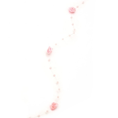 Гирлянд с перла пластмаса 4 мм бяла и розичка текстил ~15 мм розова -1 метър