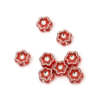 Мънисто имитация камъчета цвете 7x4 мм дупка 1 мм червено -50 грама ~400 броя