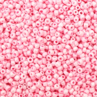 Мъниста стъклена 3 мм плътна перлена розова пастел -20 грама ~660 броя