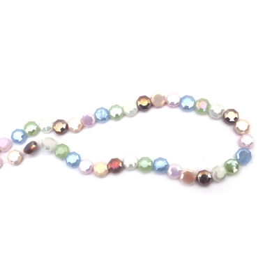 Наниз от кристални мъниста 8x4 мм дупка 1.5 мм фасетиран плътен с AB покритие цвят перлен МИКС ~40 броя