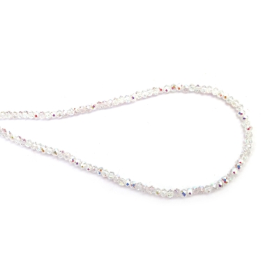 Наниз от кристални мъниста 4x3 мм дупка 1 мм фасетиран прозрачен с AB покритие цвят бял дъга ~150 броя