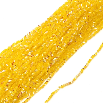 Наниз от кристални мъниста 3x4x3 мм дупка 1 мм фасетиран прозрачен с AB покритие цвят жълт дъга ~138 броя