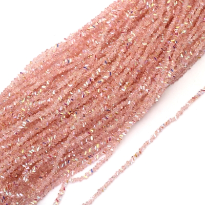 Наниз от кристални мъниста 3x4x3 мм дупка 1 мм фасетиран прозрачен с AB покритие цвят розов дъга ~130 броя