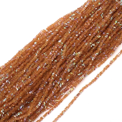 Наниз от кристални мъниста 3x4x3 мм дупка 1 мм фасетиран прозрачен с AB покритие цвят карамел дъга ~130 броя