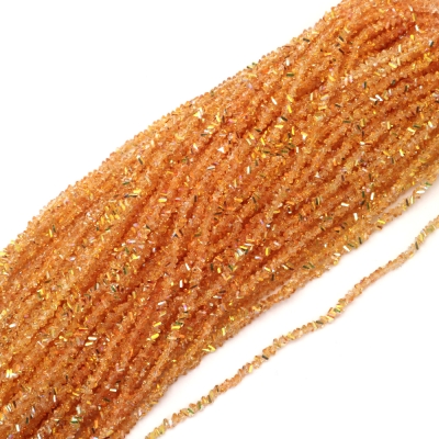 Наниз от кристални мъниста 3x4x3 мм дупка 1 мм фасетиран прозрачен с AB покритие цвят светъл карамел дъга ~130 броя