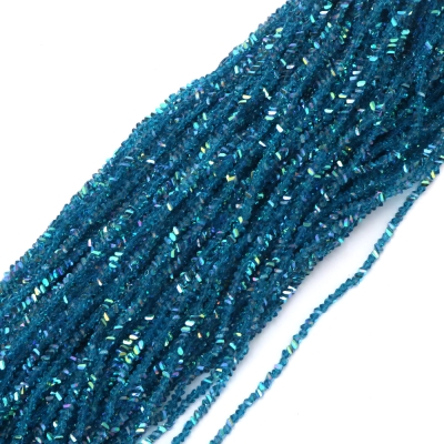 Наниз от кристални мъниста 3x4x3 мм дупка 1 мм фасетиран прозрачен с AB покритие цвят циан дъга ~130 броя