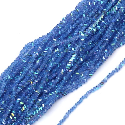 Наниз от кристални мъниста 3x4x3 мм дупка 1 мм фасетиран прозрачен с AB покритие цвят светло син дъга ~130 броя