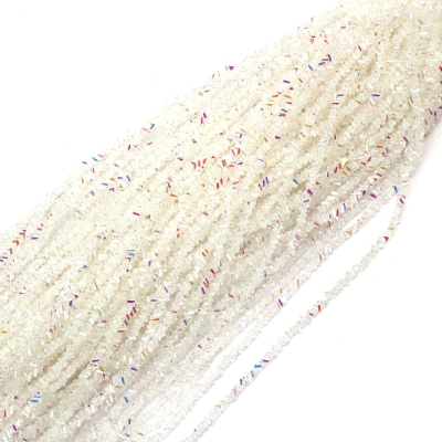 Наниз от кристални мъниста 3x4x3 мм дупка 1 мм фасетиран прозрачен с AB покритие цвят бял дъга ~130 броя