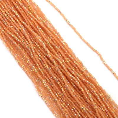 Наниз от кристални мъниста топче 2 мм дупка 1 мм фасетиран галванизиран плътен матиран цвят праскова дъга ~200 броя