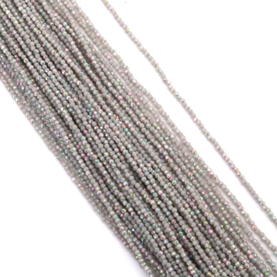 Наниз от кристални мъниста топче 2 мм дупка 1 мм фасетиран галванизиран плътен матиран цвят светло сив дъга ~190 броя