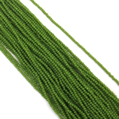 Наниз от кристални мъниста топче 3 мм дупка 1 мм фасетиран плътен цвят зелен ~140 броя