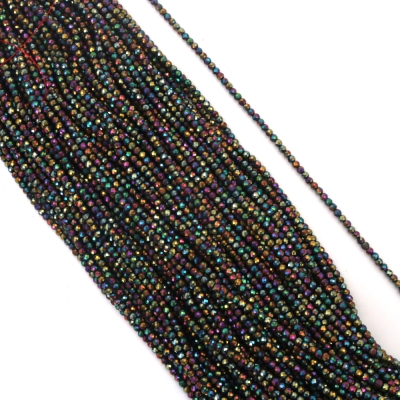 Наниз от кристални мъниста топче 3 мм дупка 1 мм фасетиран плътен галванизиран цвят ирис графит ~140 броя