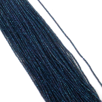 Наниз от кристални мъниста топче 2 мм дупка 0.6 мм фасетиран прозрачен с AB покритие цвят син дъга ~200 броя