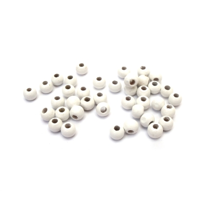 Мънисто дърво топче 9x8 мм дупка 3 мм бяло боя -50 грама ~245 броя