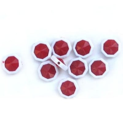 Мънисто двуцветно многоъгълно 18 мм бяло и червено -50 грама -42 броя