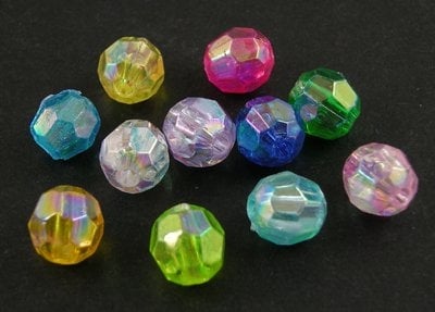 Мънисто кристал топче 6 мм дупка 1 мм многостен ДЪГА микс цветове -20 грама  ~196 броя