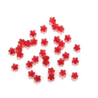 Мънисто кристал цвете 10.5x6 мм дупка 1.5 мм червено -50 грама ~ 165 броя