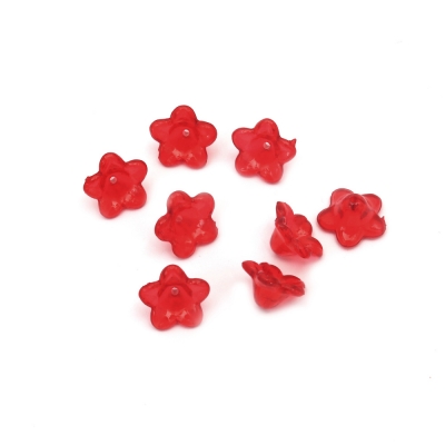 Мънисто кристал цвете 7x10 мм дупка 1.5 мм червено - 50 грама