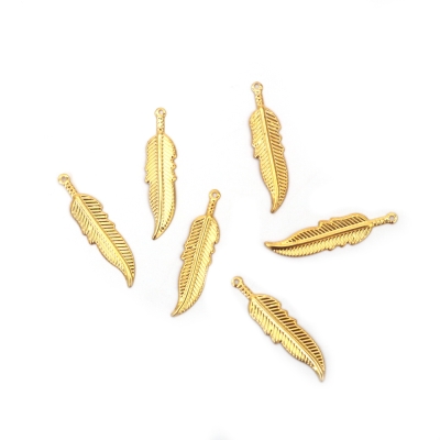 Висулка метална перо 8x35x0.5 мм дупка 0.5 мм цвят злато -20 броя