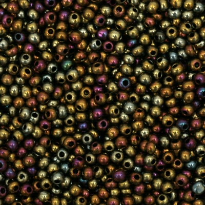 Мъниста стъклена тип чешка 2 мм плътна ирис златна-15 грама ~ 2050 броя