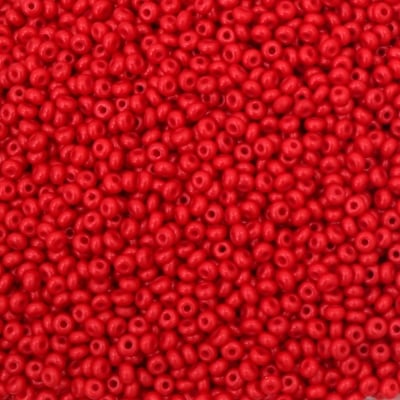 Мъниста стъклена тип чешка 3 мм дупка ~1 мм плътна червена сатен -15 грама ~ 485 броя