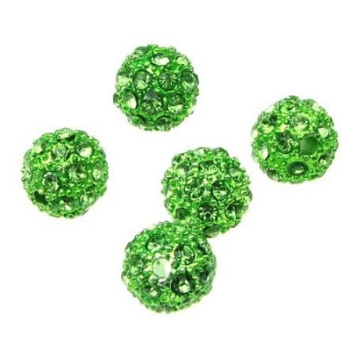 Мънисто шамбала метал с кристали 12 мм дупка 2.5 мм зелено